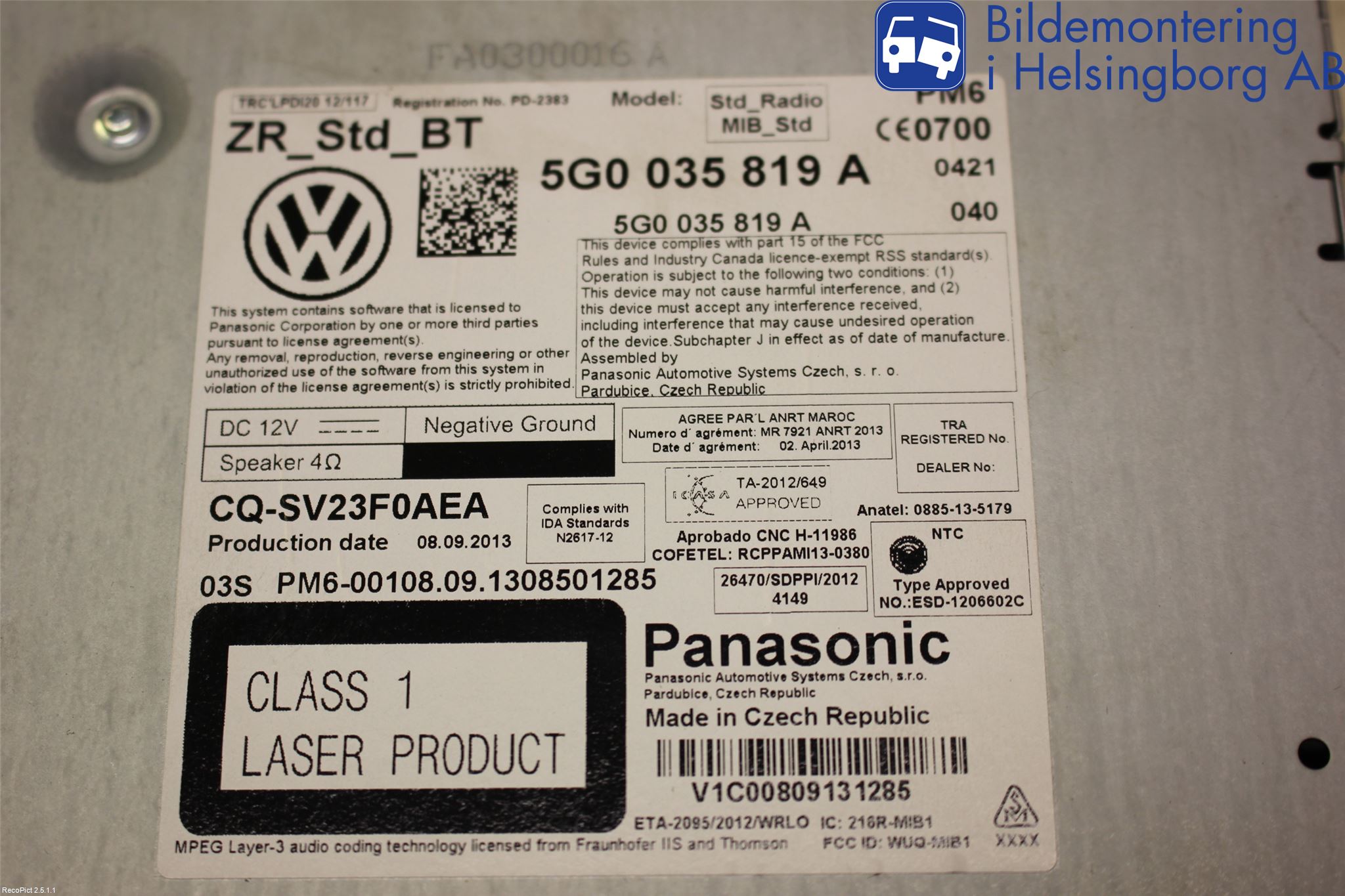 Volkswagen VW GOLF / E-GOLF VII 13-20 Stereo Radio Med Cd