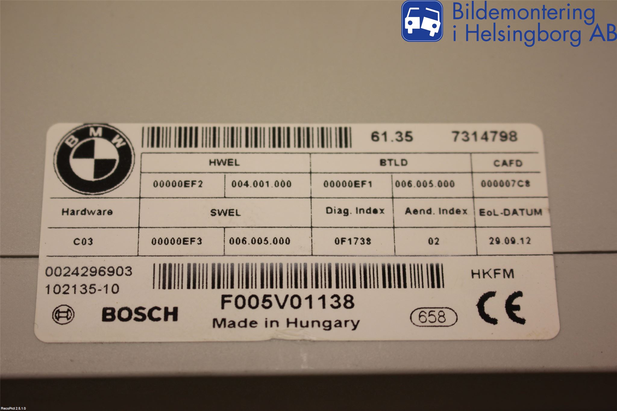 BMW 3 F30/F31/F80 12-19 Styreenhet Bakluke