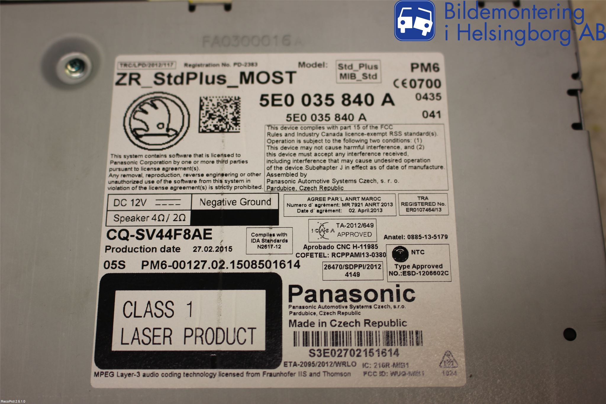 Skoda OCTAVIA (5E) 13-20 Stereo Radio Med Cd