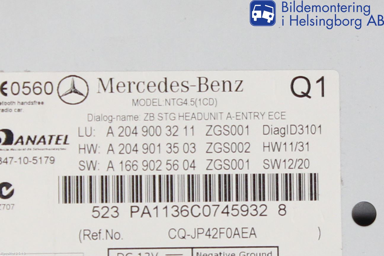 Mercedes-Benz MB C-KLASS (W204) 07-15 Stereo Radio Med Cd