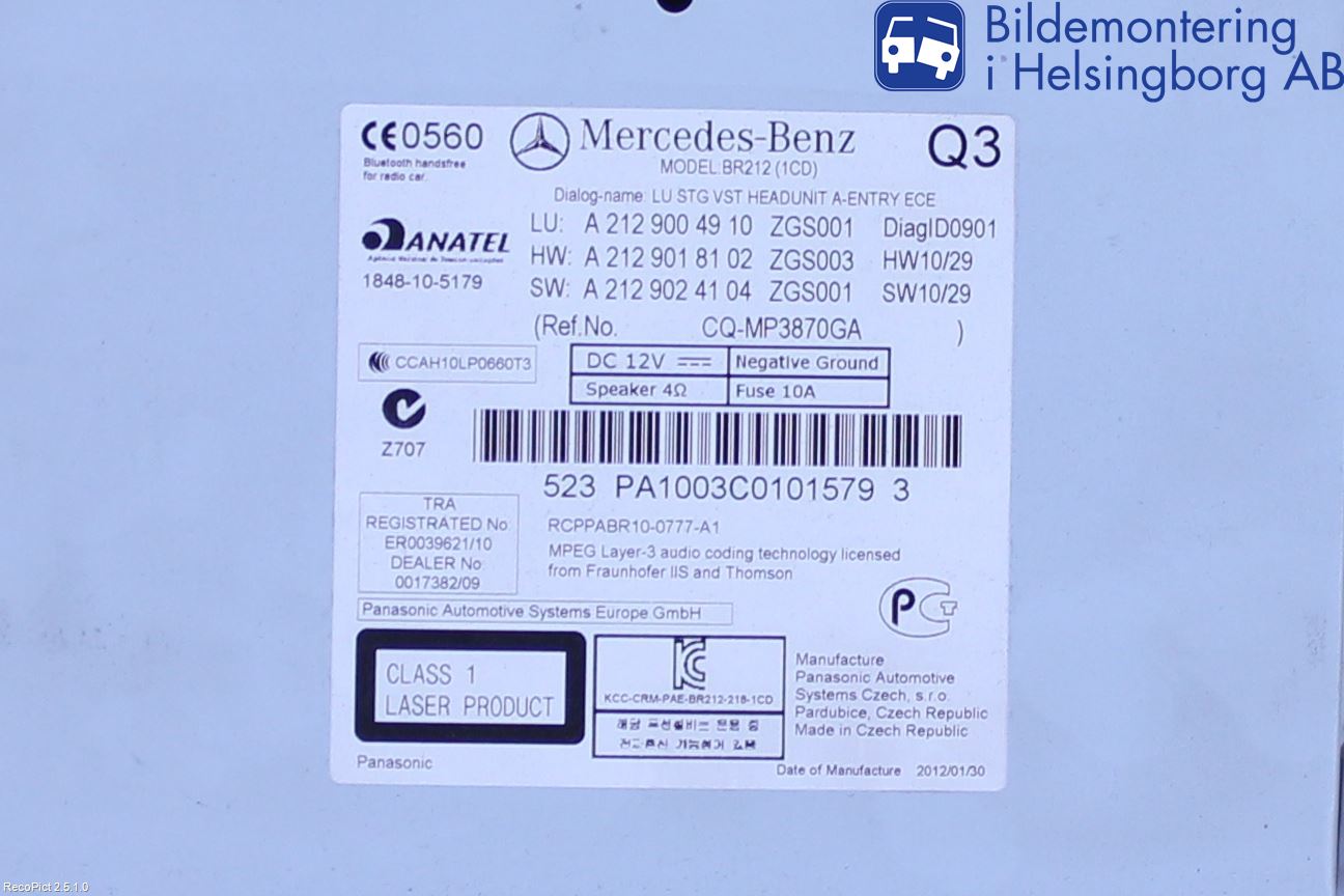 Mercedes-Benz MB E-KLASS (W212) 09-16 Stereo Radio Med Cd