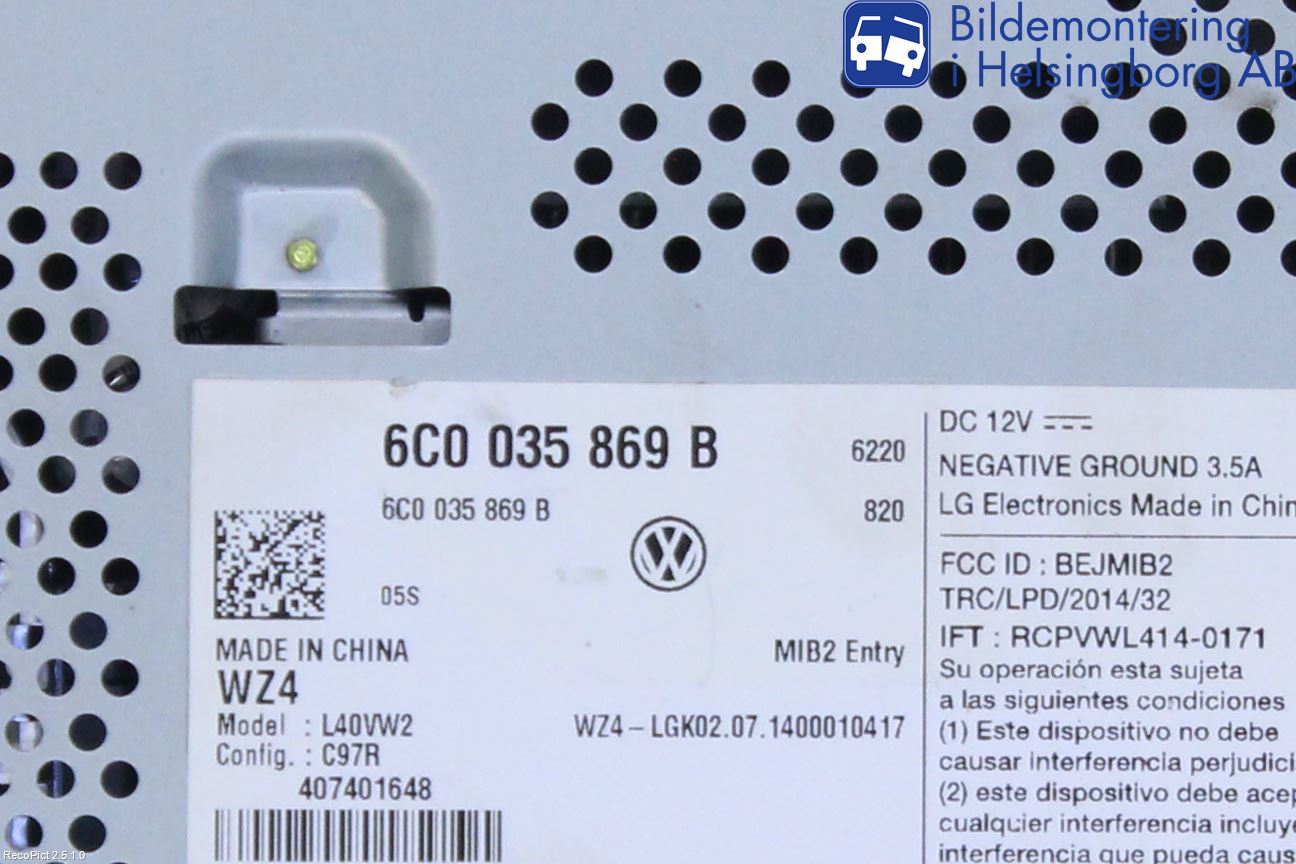 Volkswagen VW POLO 10-17 Stereo Radio Med Cd