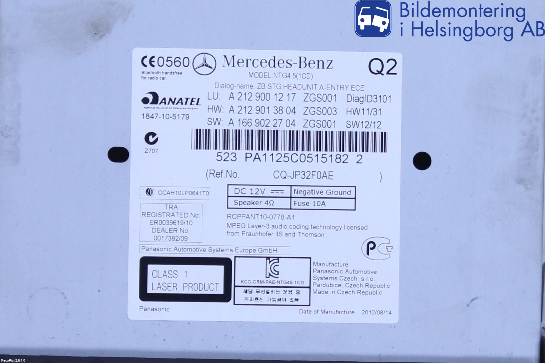 Mercedes-Benz MB E-KLASS (W212) 09-16 Stereo Radio Med Cd
