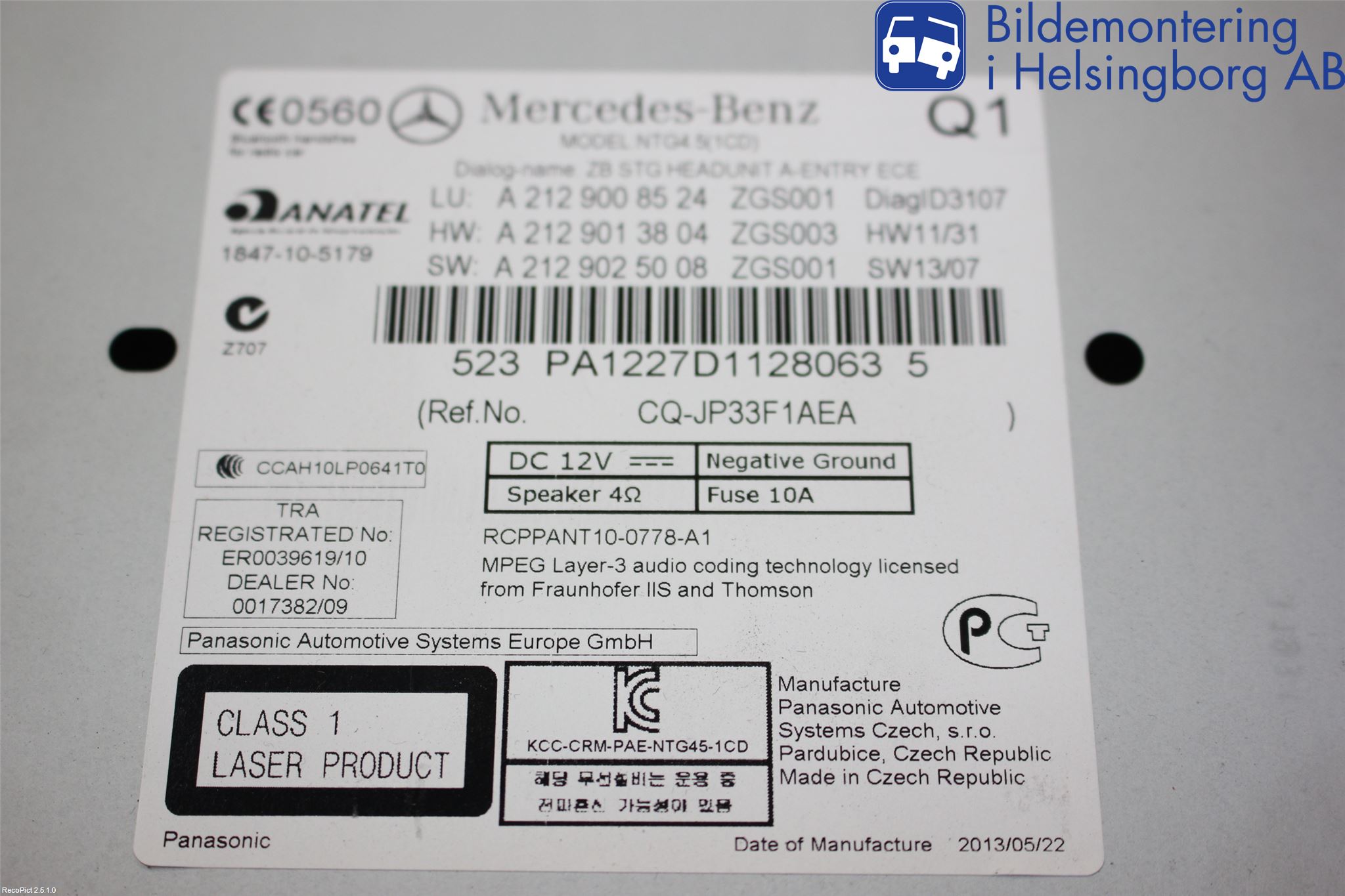 Mercedes-Benz MB E-KLASS COUPÈ/CAB(C207) 09-17 Stereo Radio Med Cd