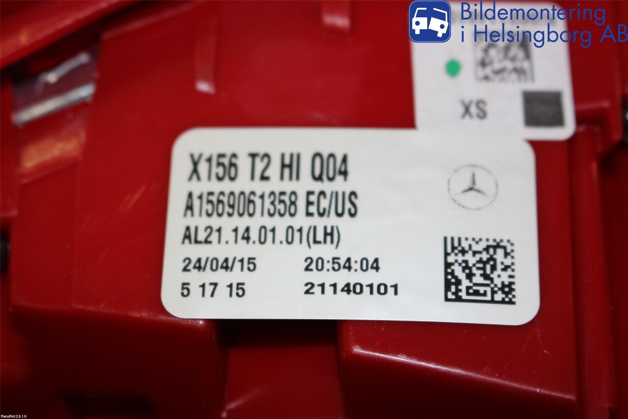 Mercedes-Benz MB GLA-KLASS (X156) 13-20 Baklykt Venstre  På Luke(Indre
