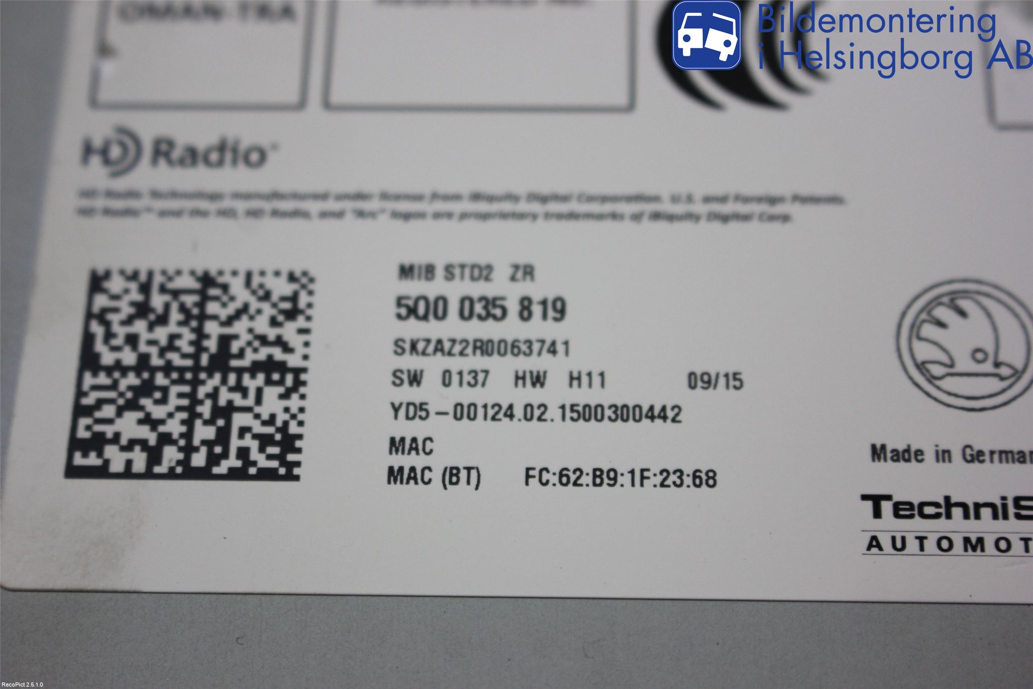 Skoda FABIA 15-21 Stereo Radio Med Cd