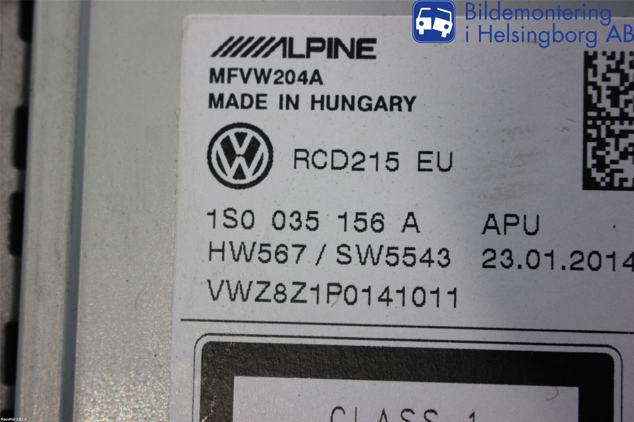 Volkswagen VW UP! / E-UP! Stereo Radio Med Cd