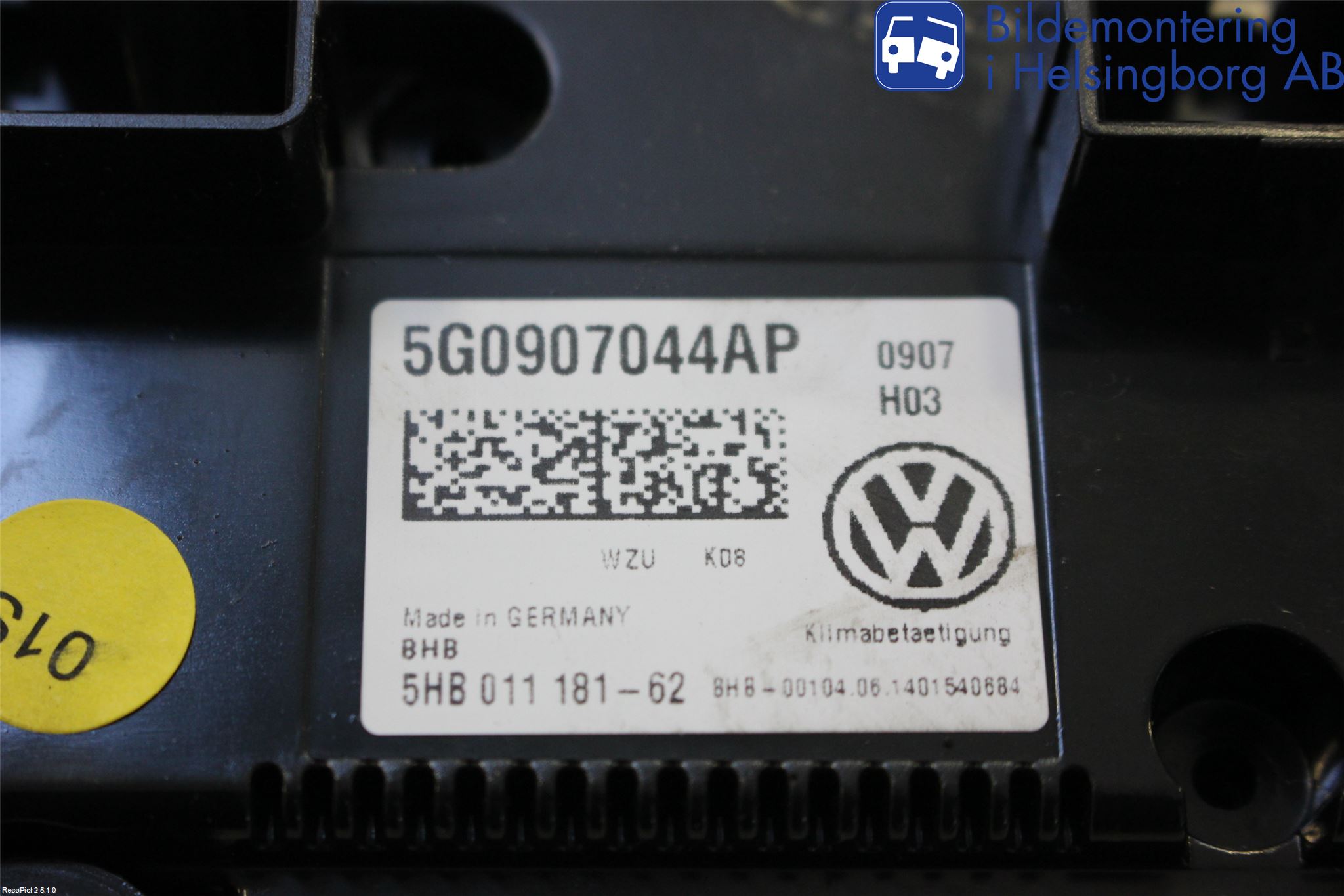 Volkswagen VW GOLF SPORTSVAN 15-20 Varme Ac Betjening-Display