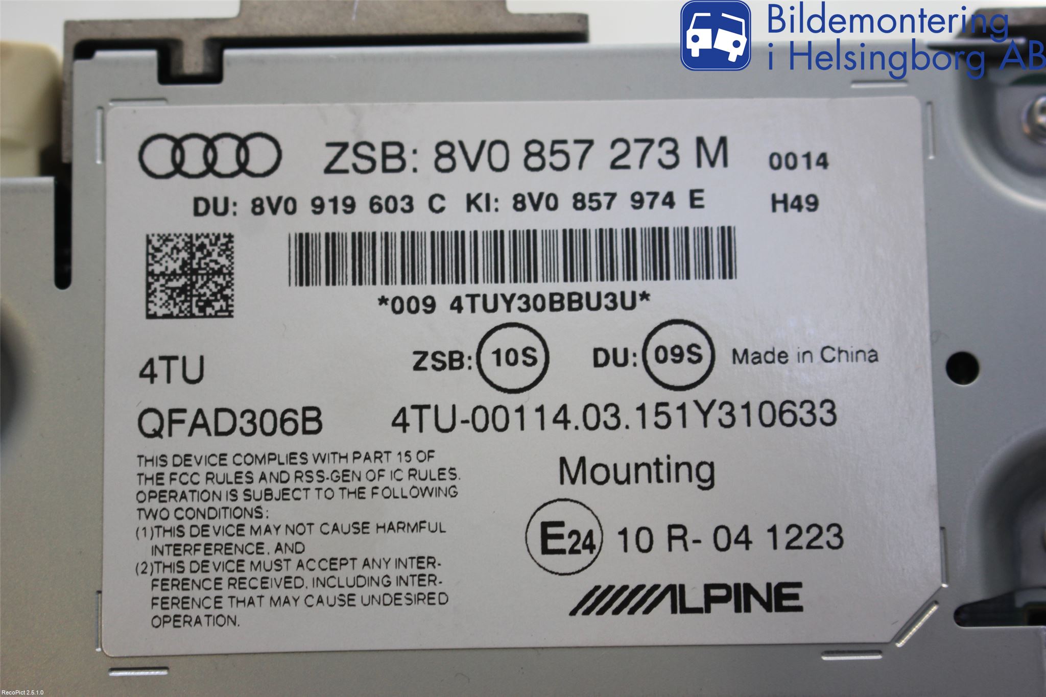 Audi A3/S3 8V 13-20 Instr Varselys - Display
