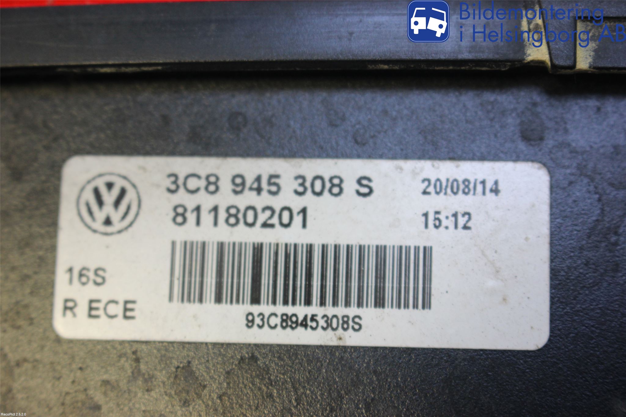 Volkswagen VW PASSAT CC 08-16 Baklykt Høyre  På Luke(Indre)