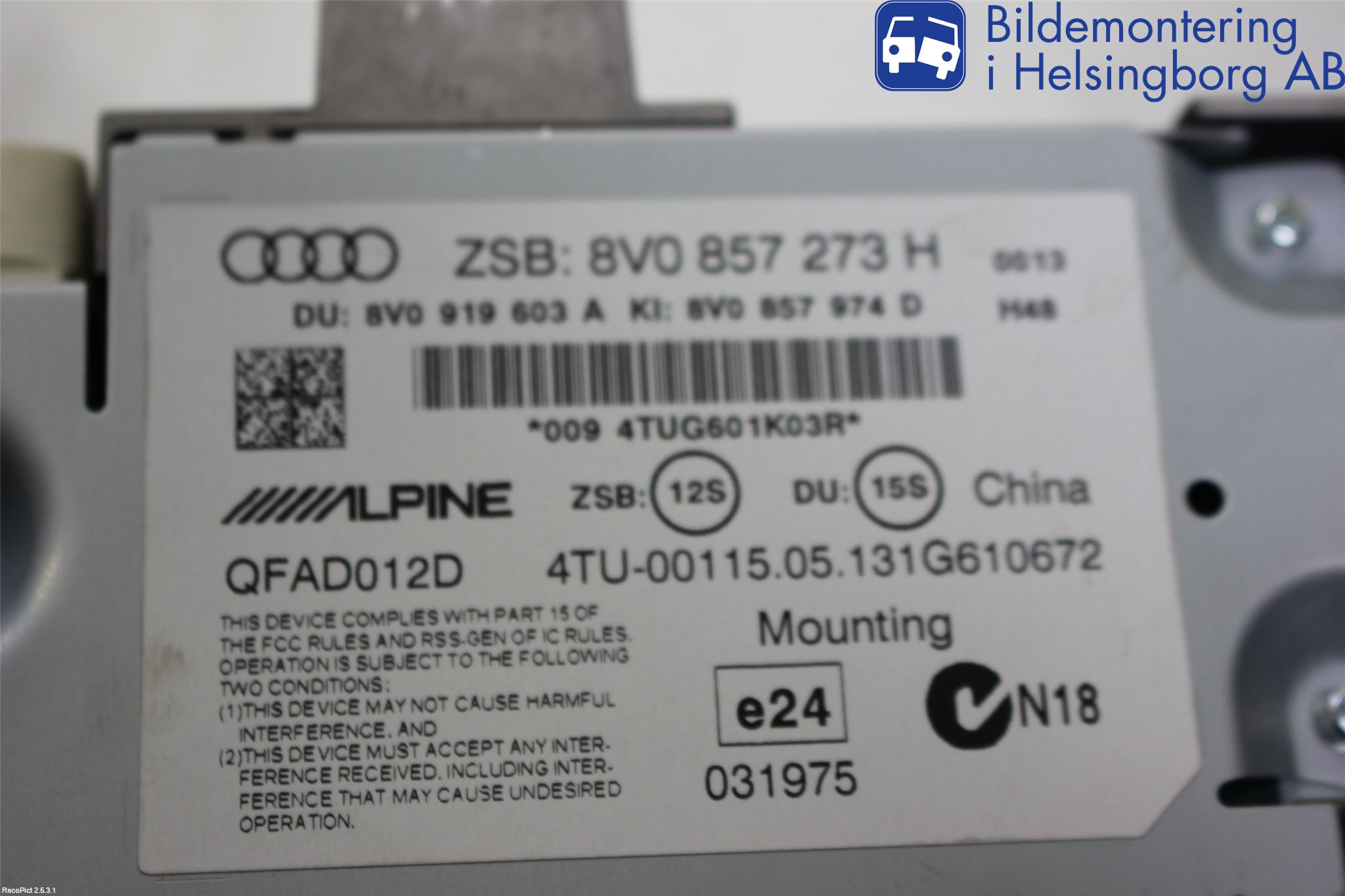 Audi A3/S3 8V 13-20 Instr Varselys - Display