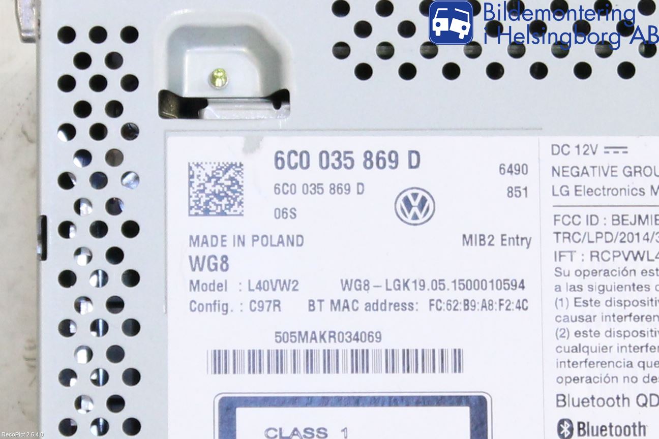 Volkswagen VW POLO 10-17 Stereo Radio Med Cd