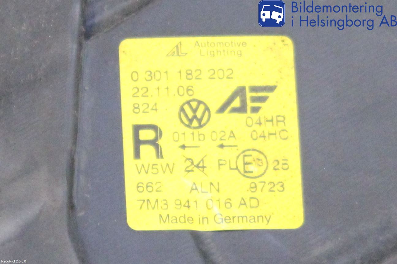 Volkswagen VW SHARAN      01-10 Frontlykt Høyre