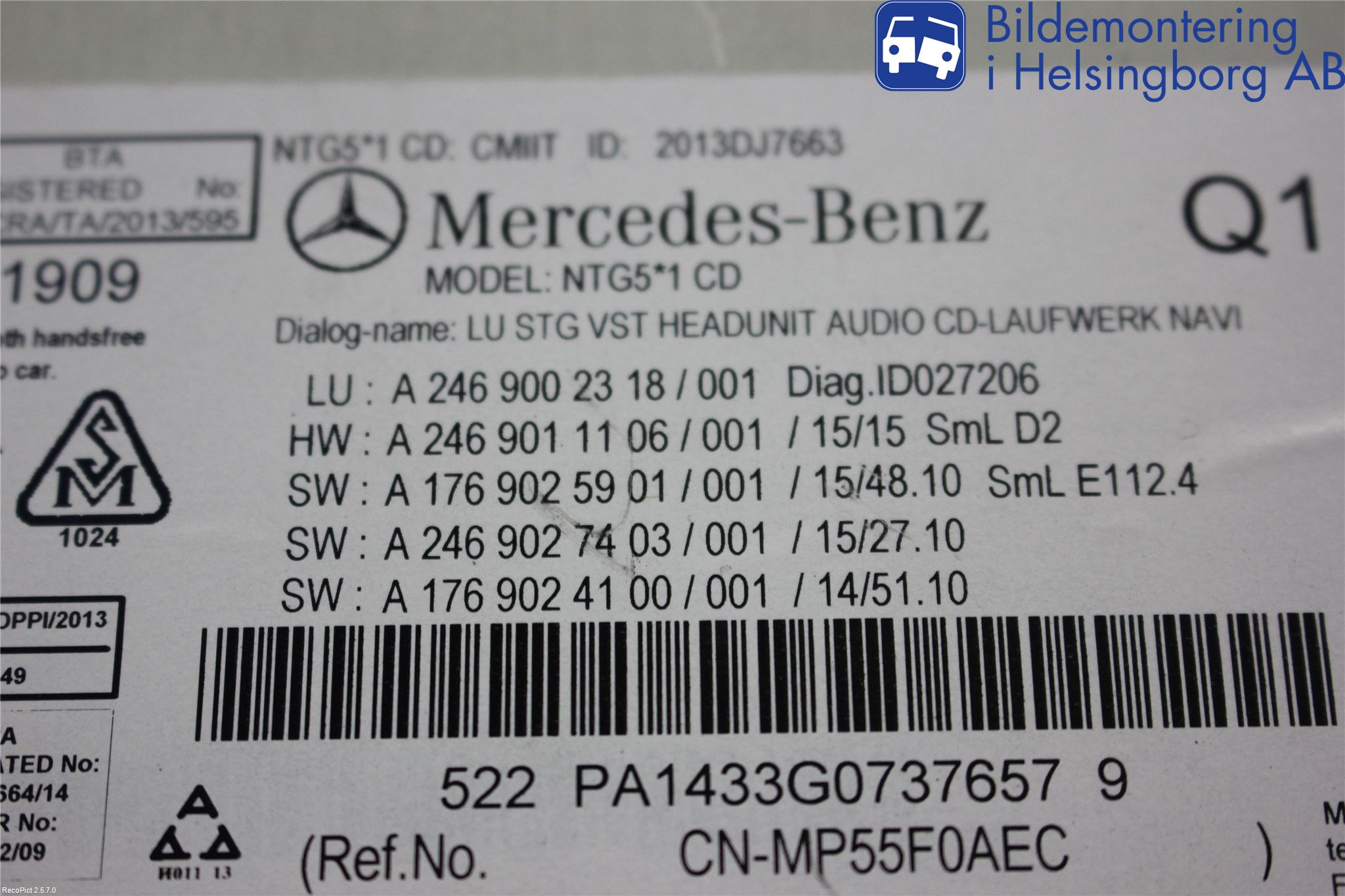 Mercedes-Benz MB A-KLASS (W176) 13-18 Stereo Radio Med Cd