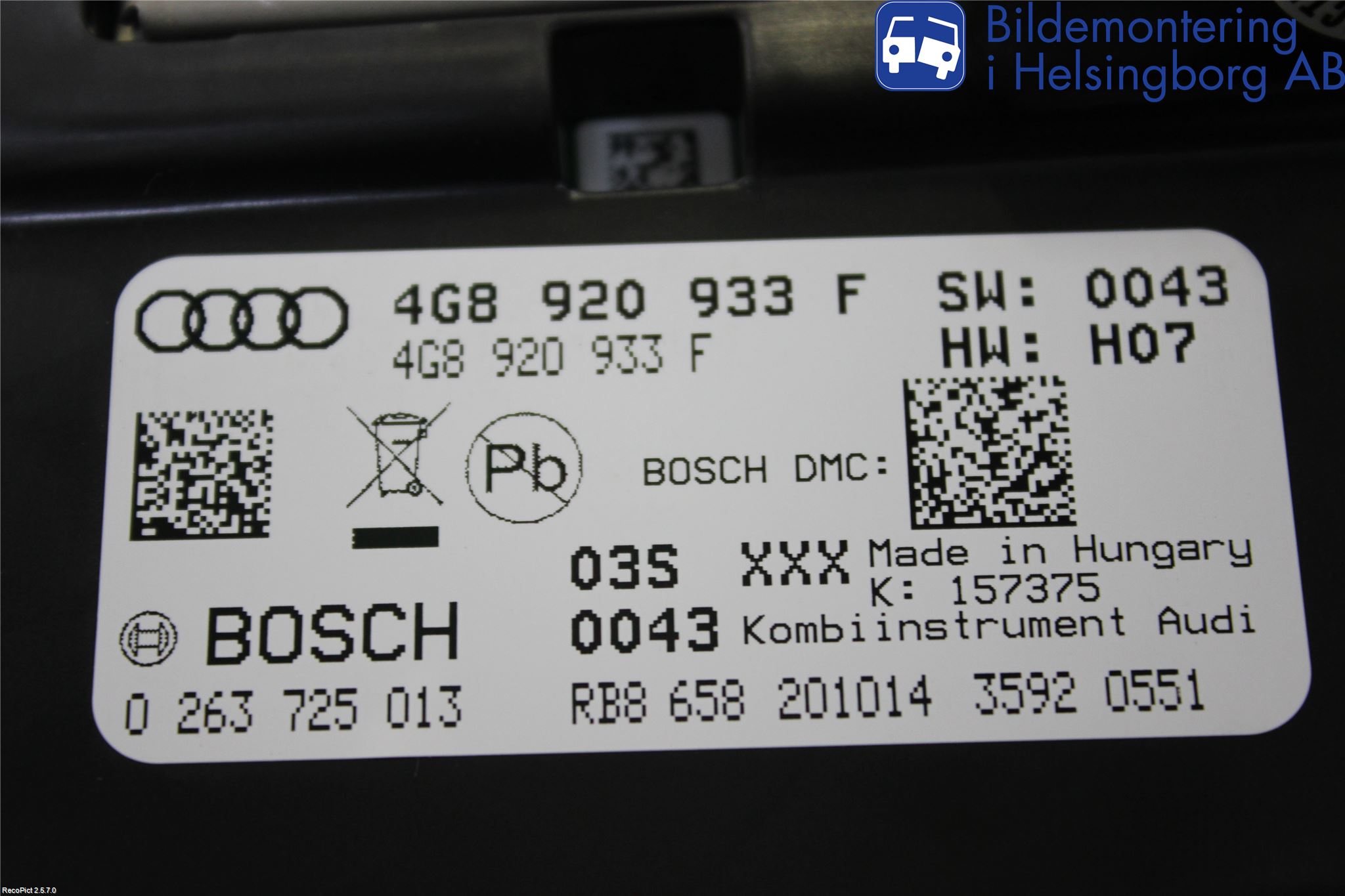 Audi A6/S6 4G 11-18 Instr Kombinert