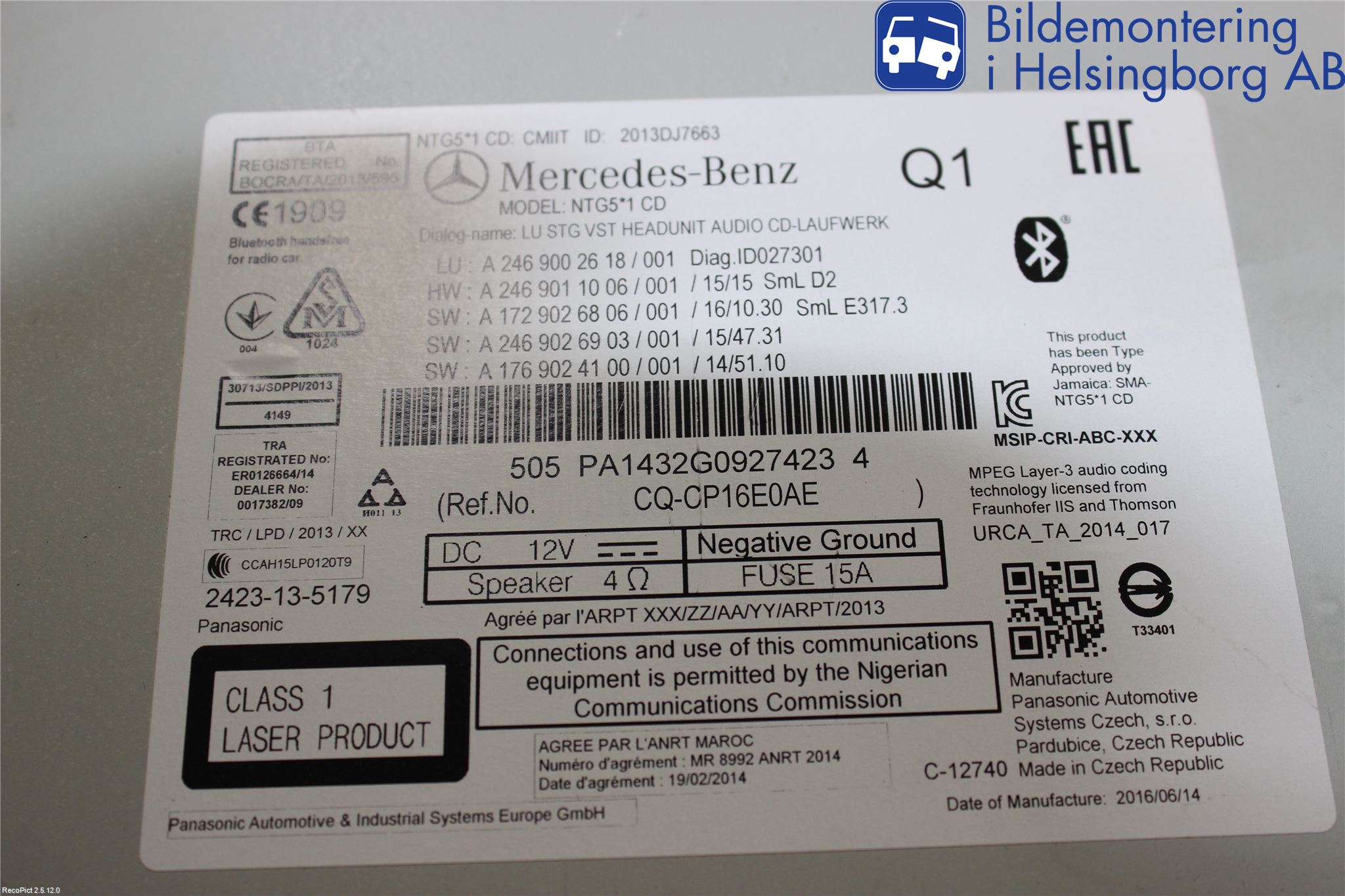 Mercedes-Benz MB A-KLASS (W176) 13-18 Stereo Radio Med Cd