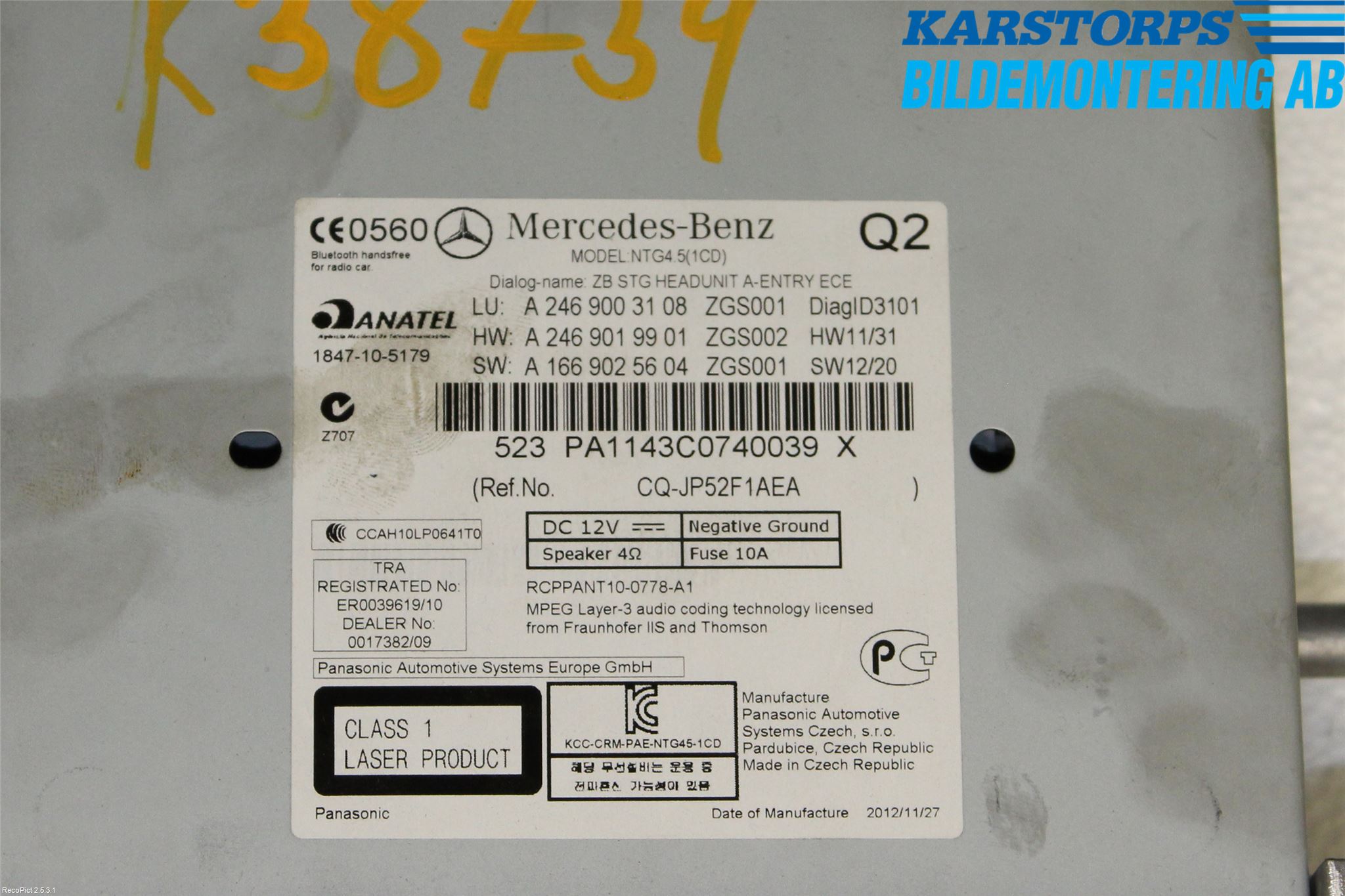 Mercedes-Benz MB A-KLASS (W176) 13-18 Stereo Radio Med Cd