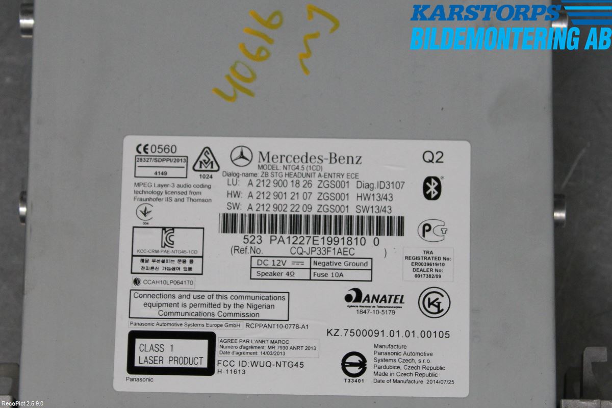Mercedes-Benz MB E-KLASS (W212) 09-16 Stereo Radio Med Cd