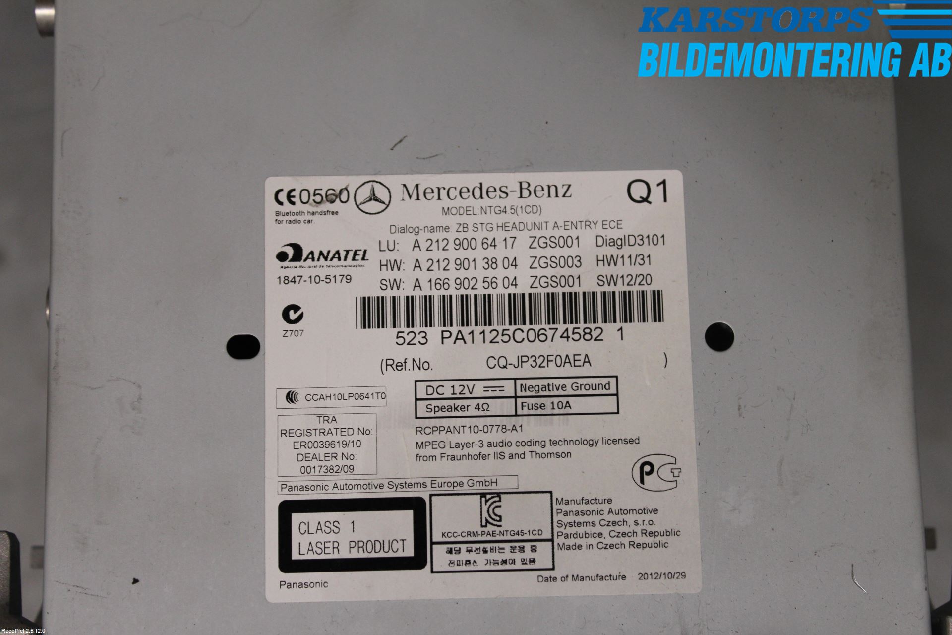 Mercedes-Benz MB E-KLASS (W212) 09-16 Stereo Radio Med Cd
