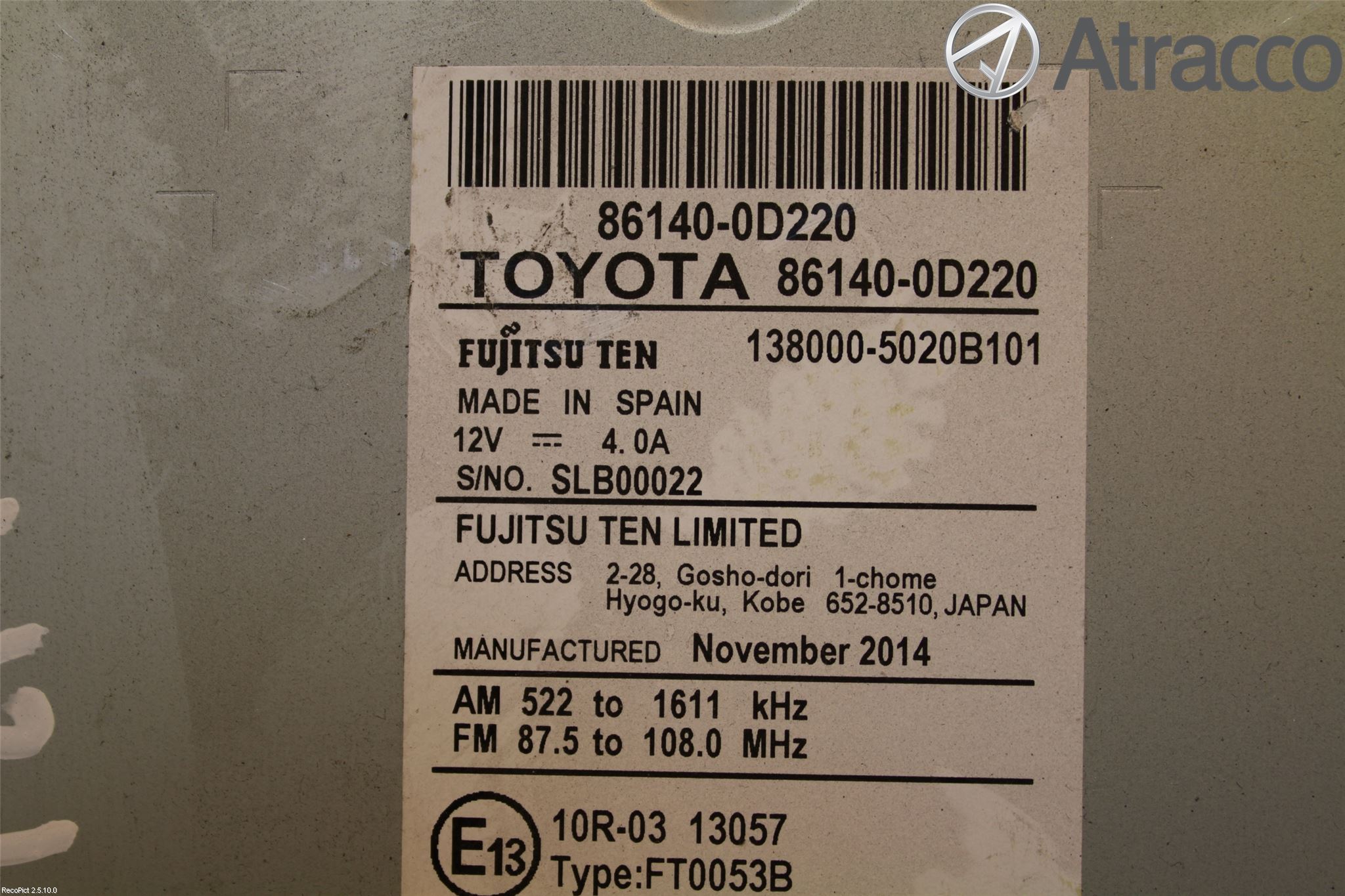Toyota YARIS XP130 15-20 Stereo Radio Med Cd