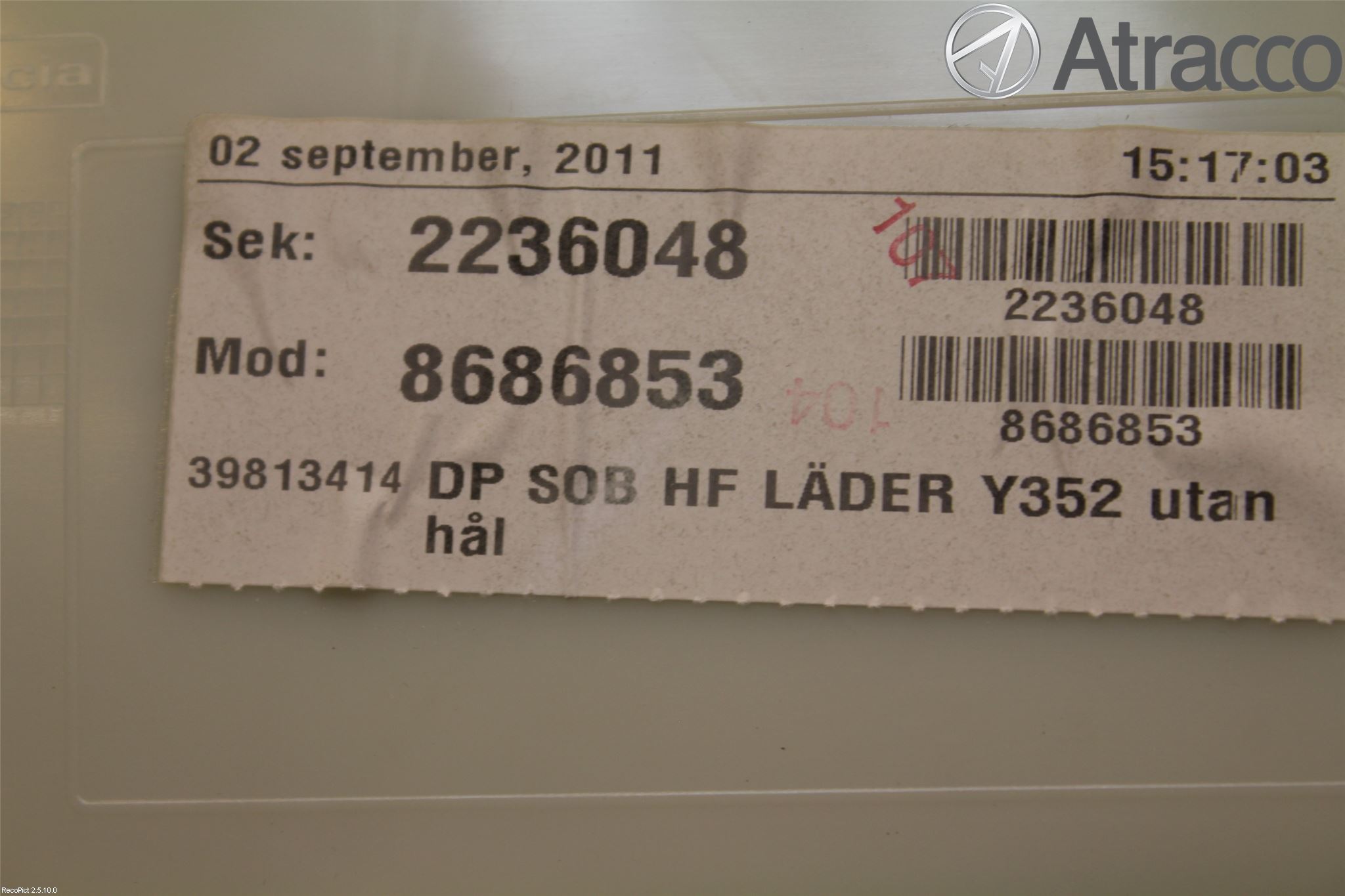 Volvo V60 11-13 Innr Dørtrekk Høyre