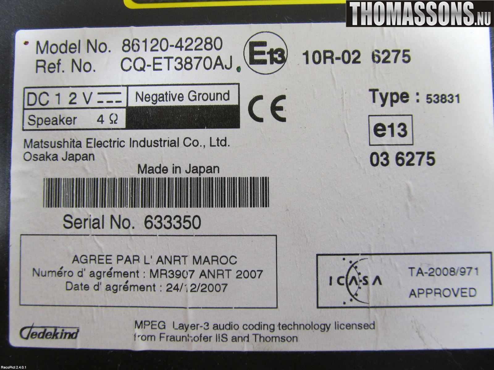Toyota RAV 4 06-12 Stereo Radio Med Cd