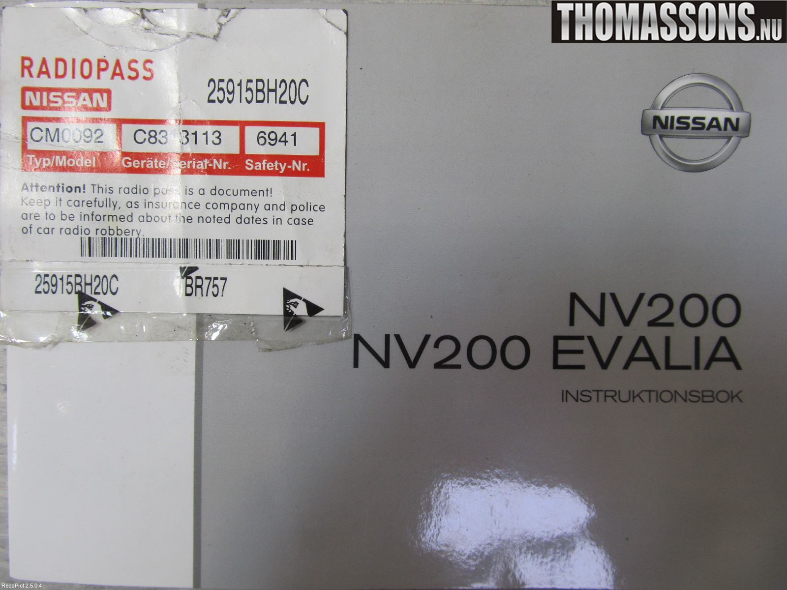 Nissan NV200/NV200 COMBI Stereo Radio Med Cd