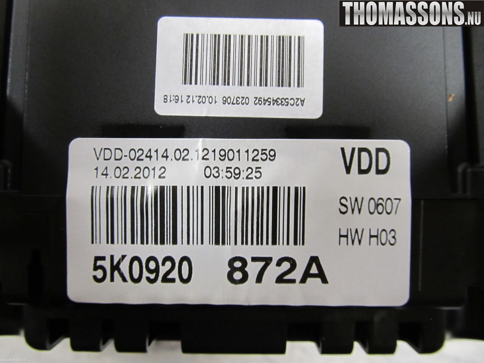 Volkswagen VW GOLF VI 09-13 Instr Kombinert