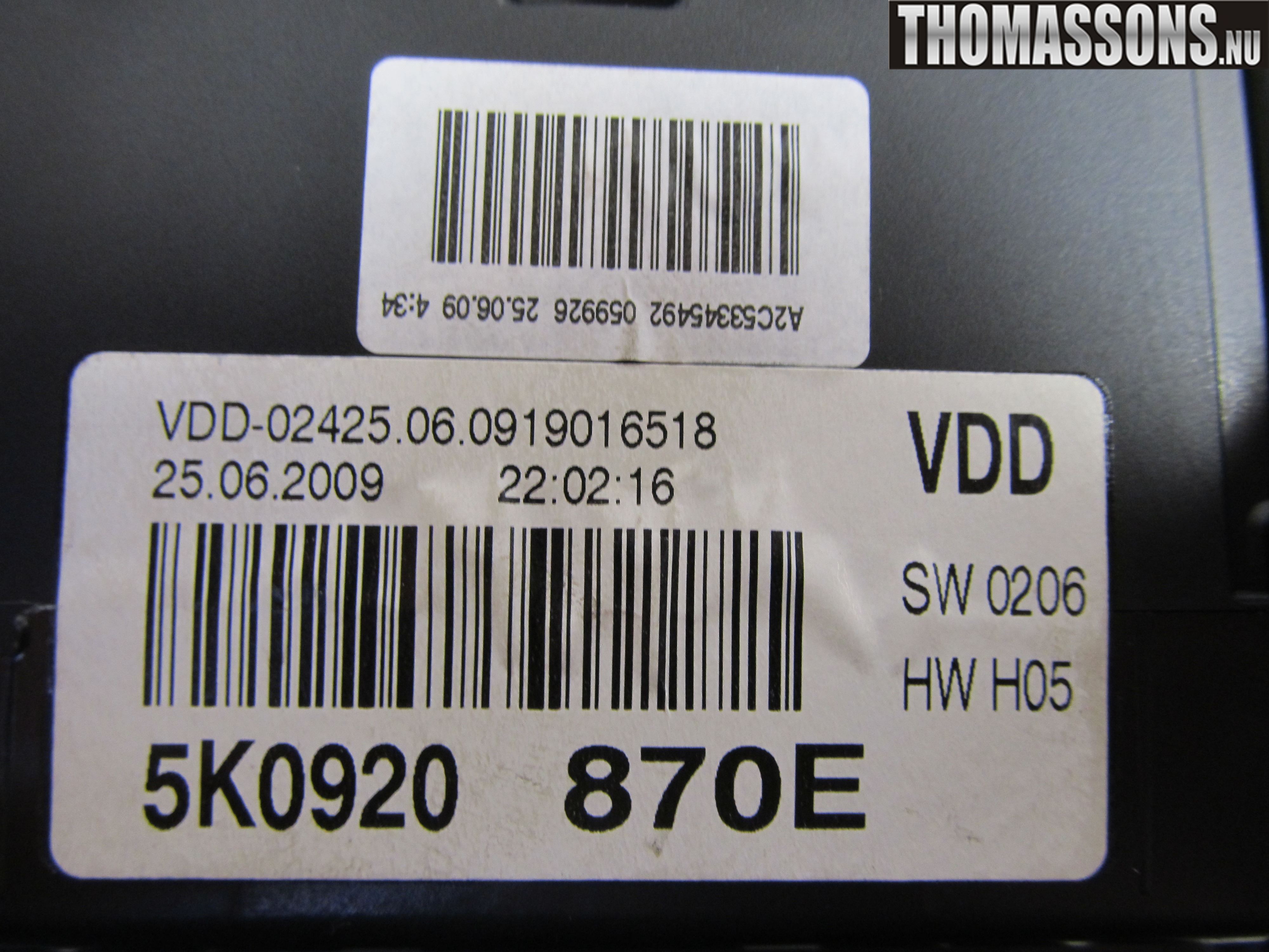 Volkswagen VW GOLF VI 09-13 Instr Kombinert