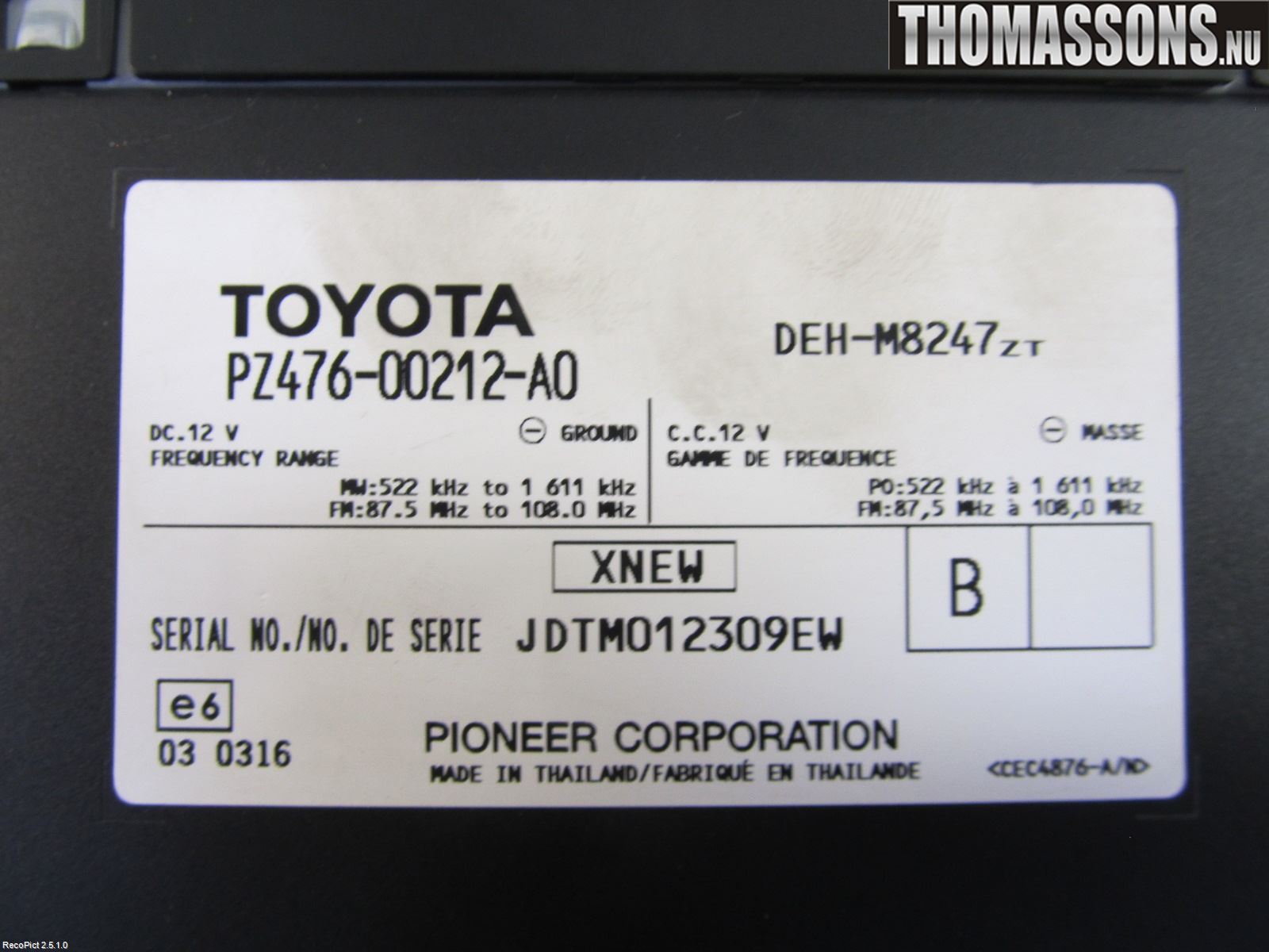 Toyota HILUX 05-16 Stereo Radio Med Cd