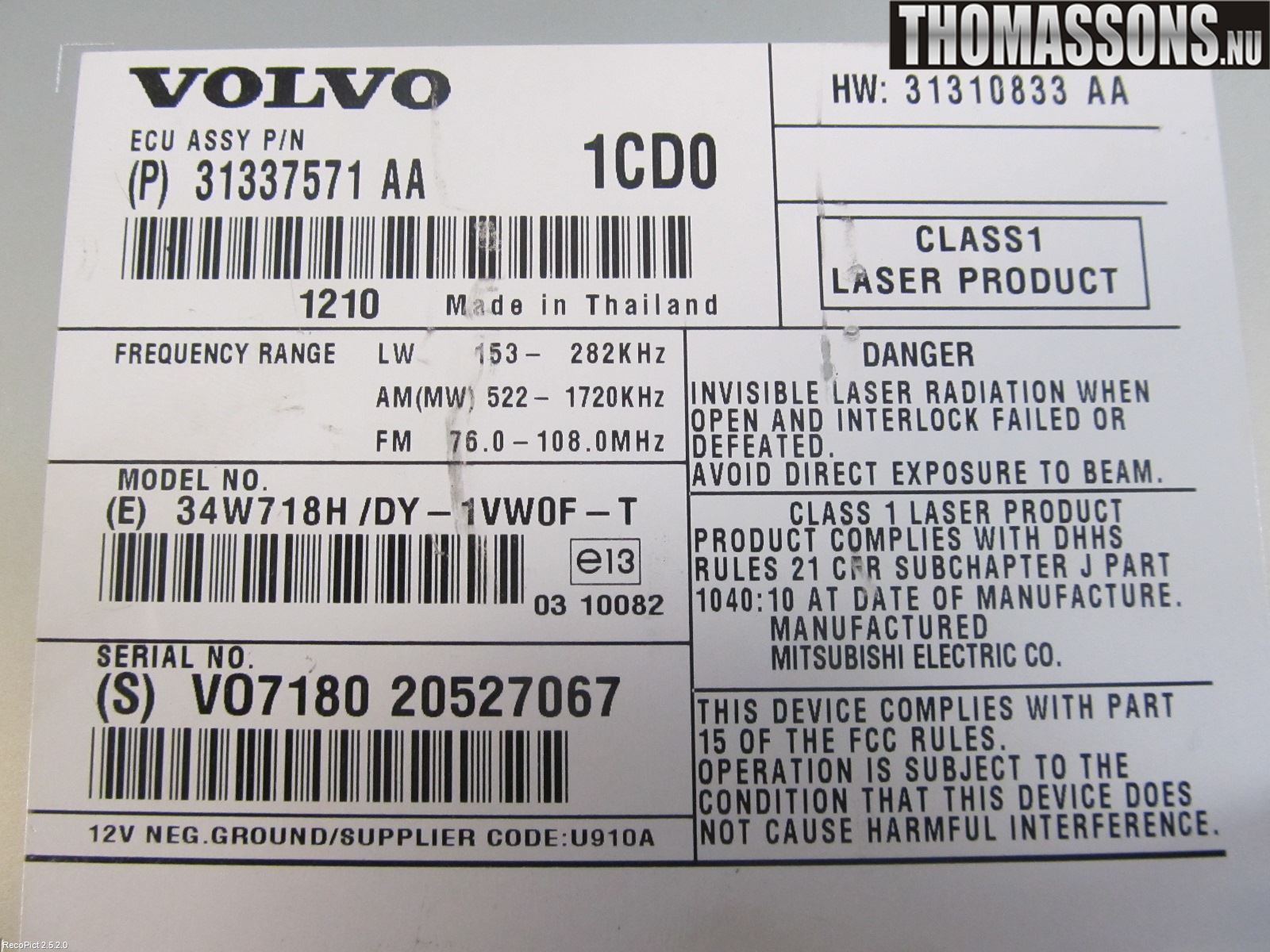 Volvo V70 08-13 Stereo Radio Med Cd