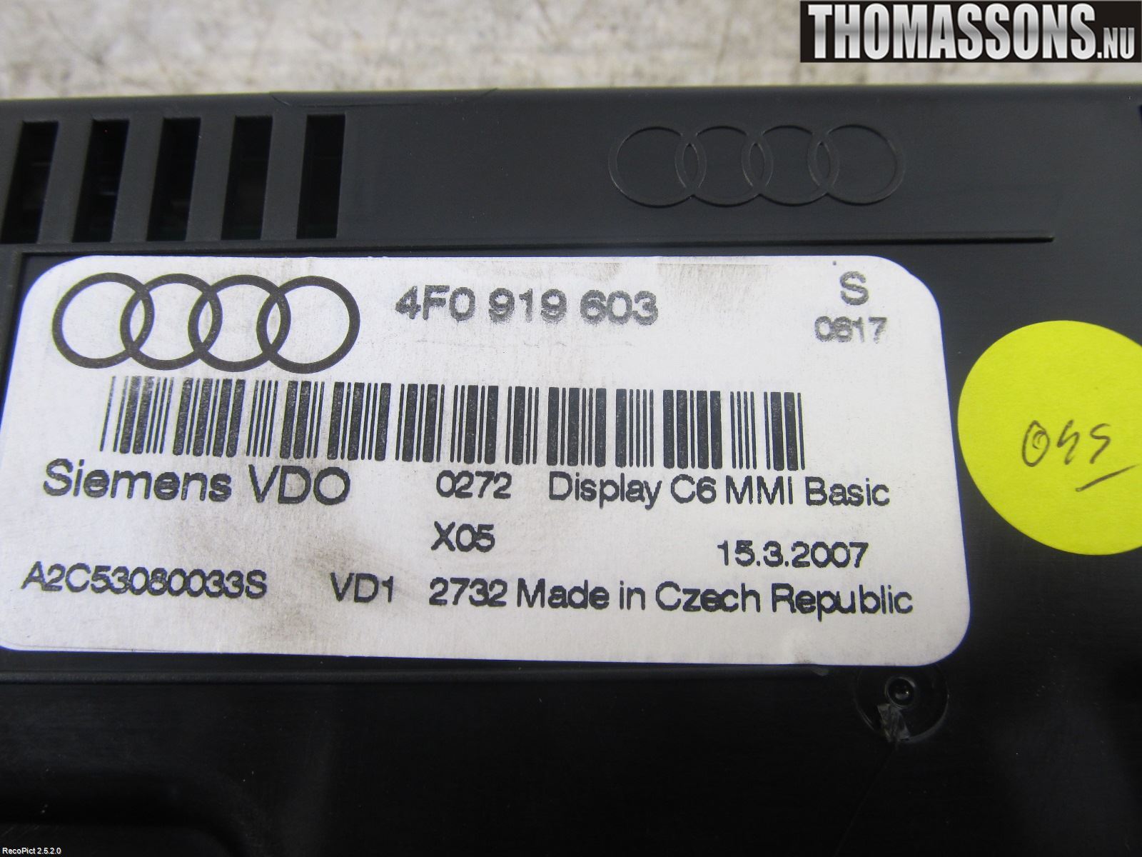 Audi A6/S6     05-11 Instr Skjerm Dvd-Gps-Ac-Tlf