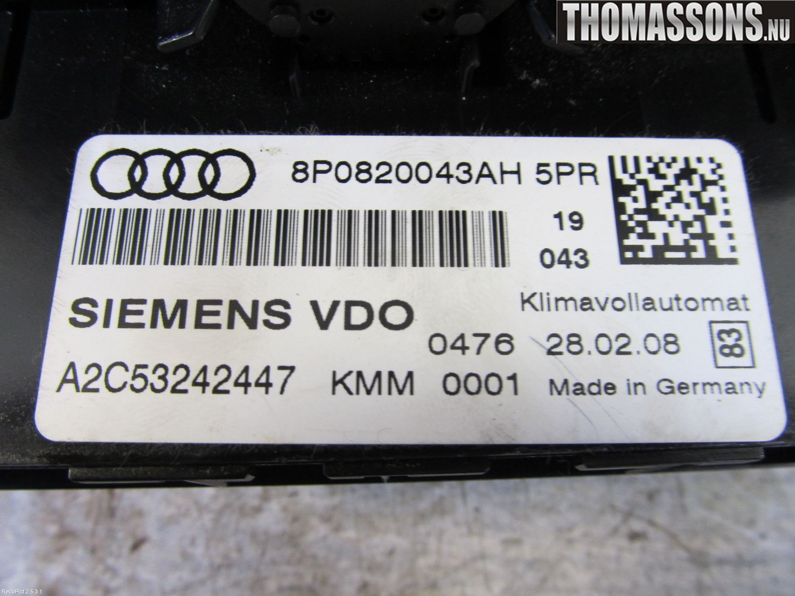 Audi A3/S3 05-13 Varme Ac Betjening-Display