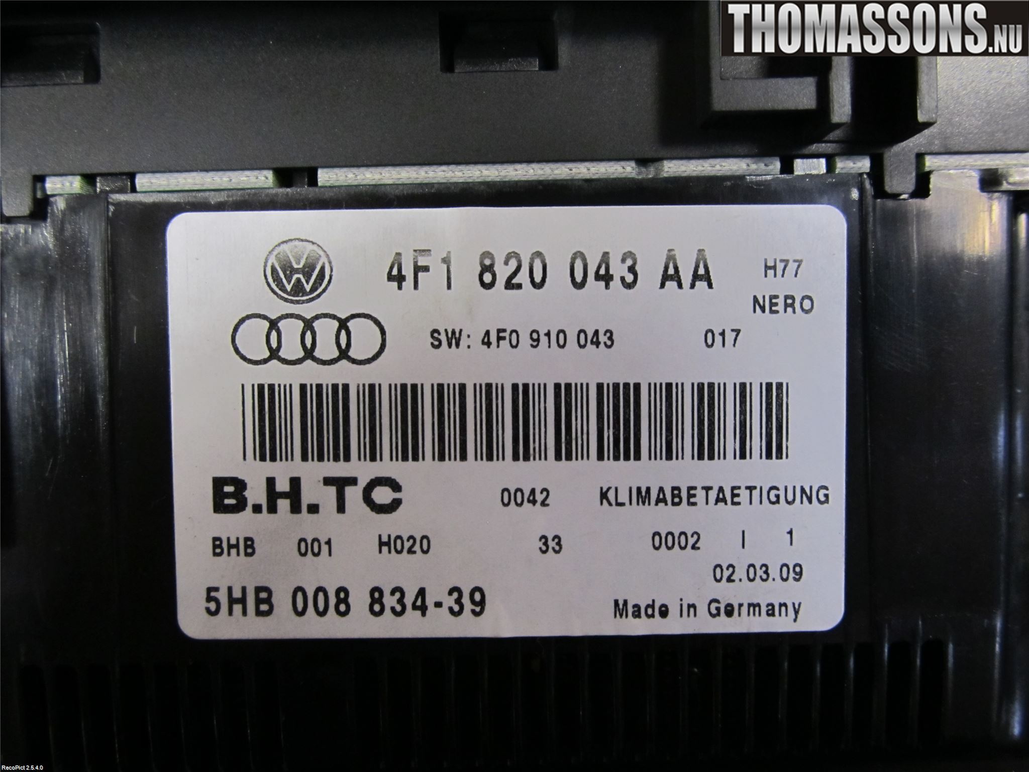 Audi A6/S6     05-11 Varmeapparat Panel(Regulering)