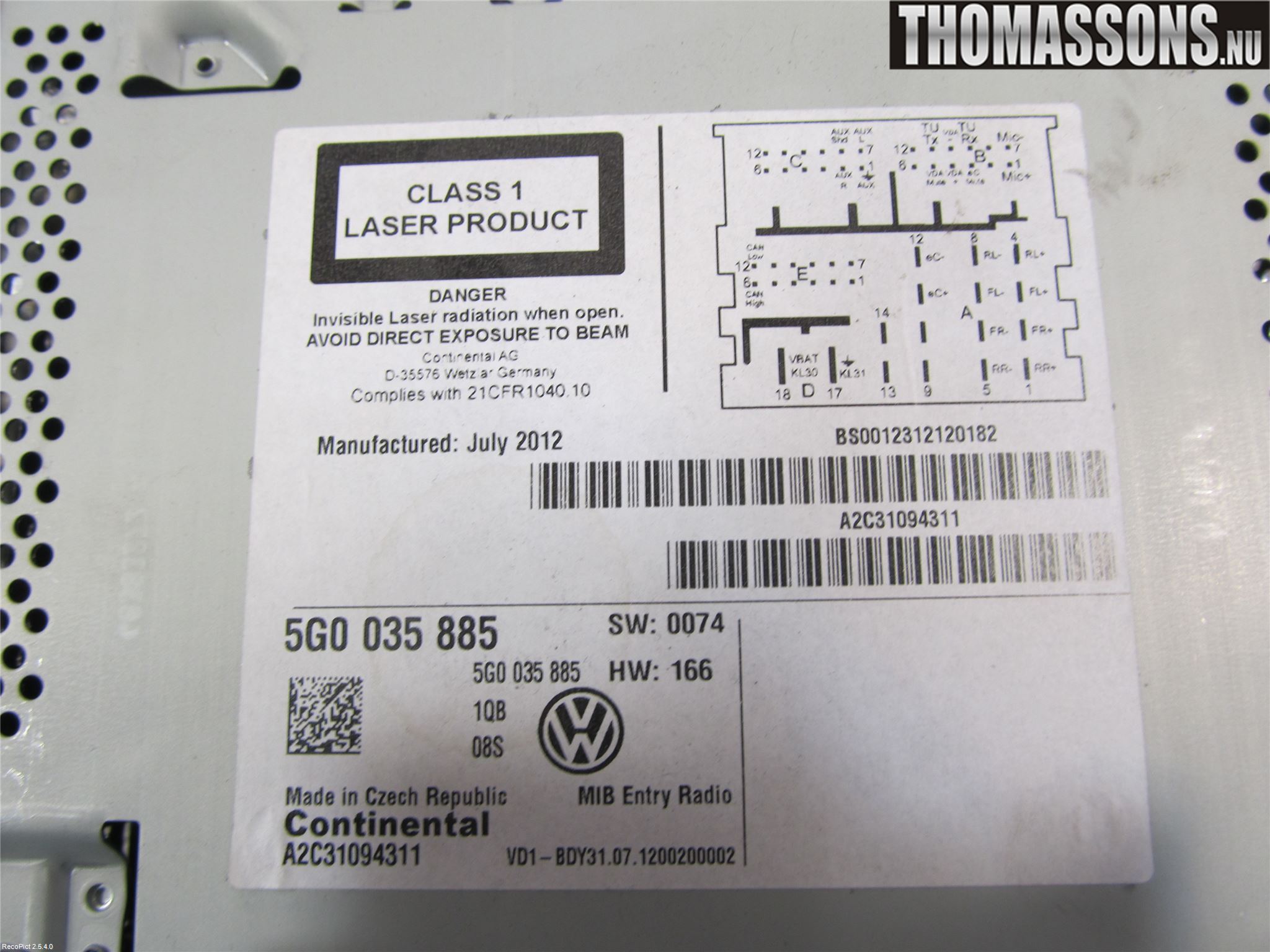 Volkswagen VW GOLF / E-GOLF VII 13-20 Stereo Radio Med Cd