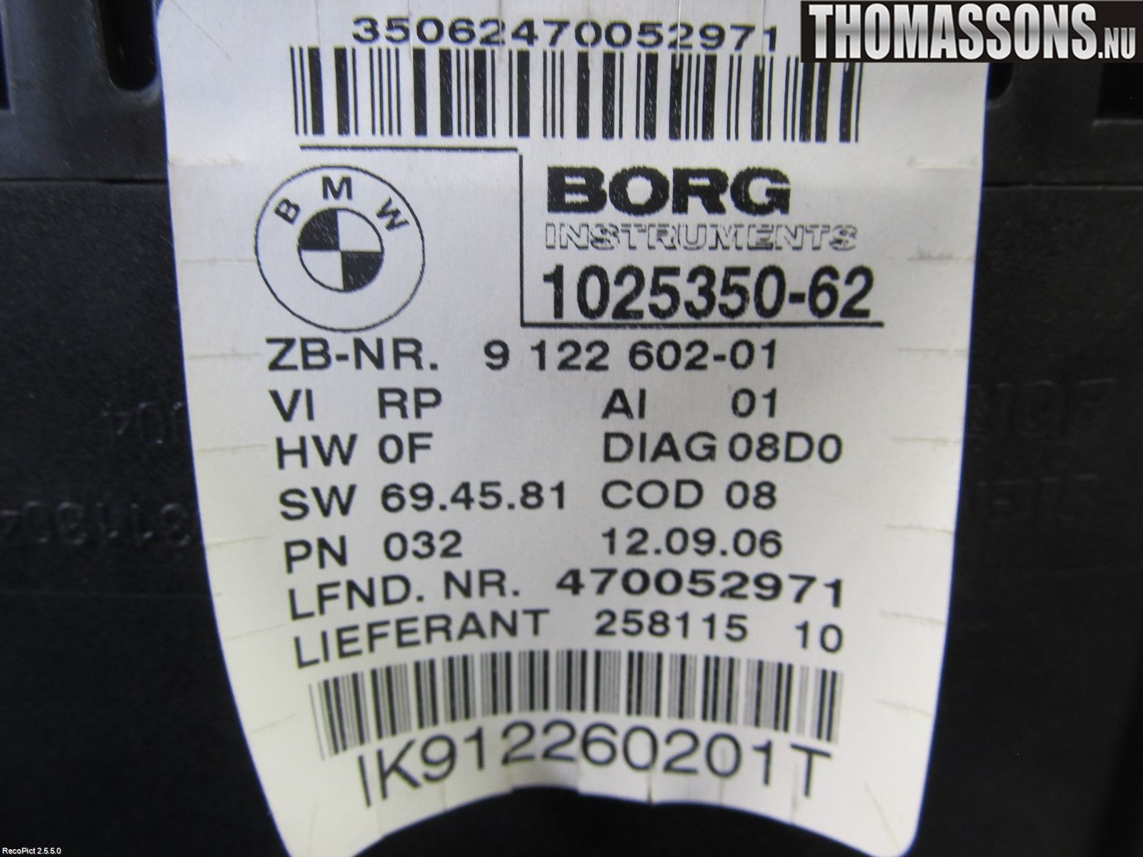 BMW 3 E90/91 SED/TOU 05-12 Instr Kombinert