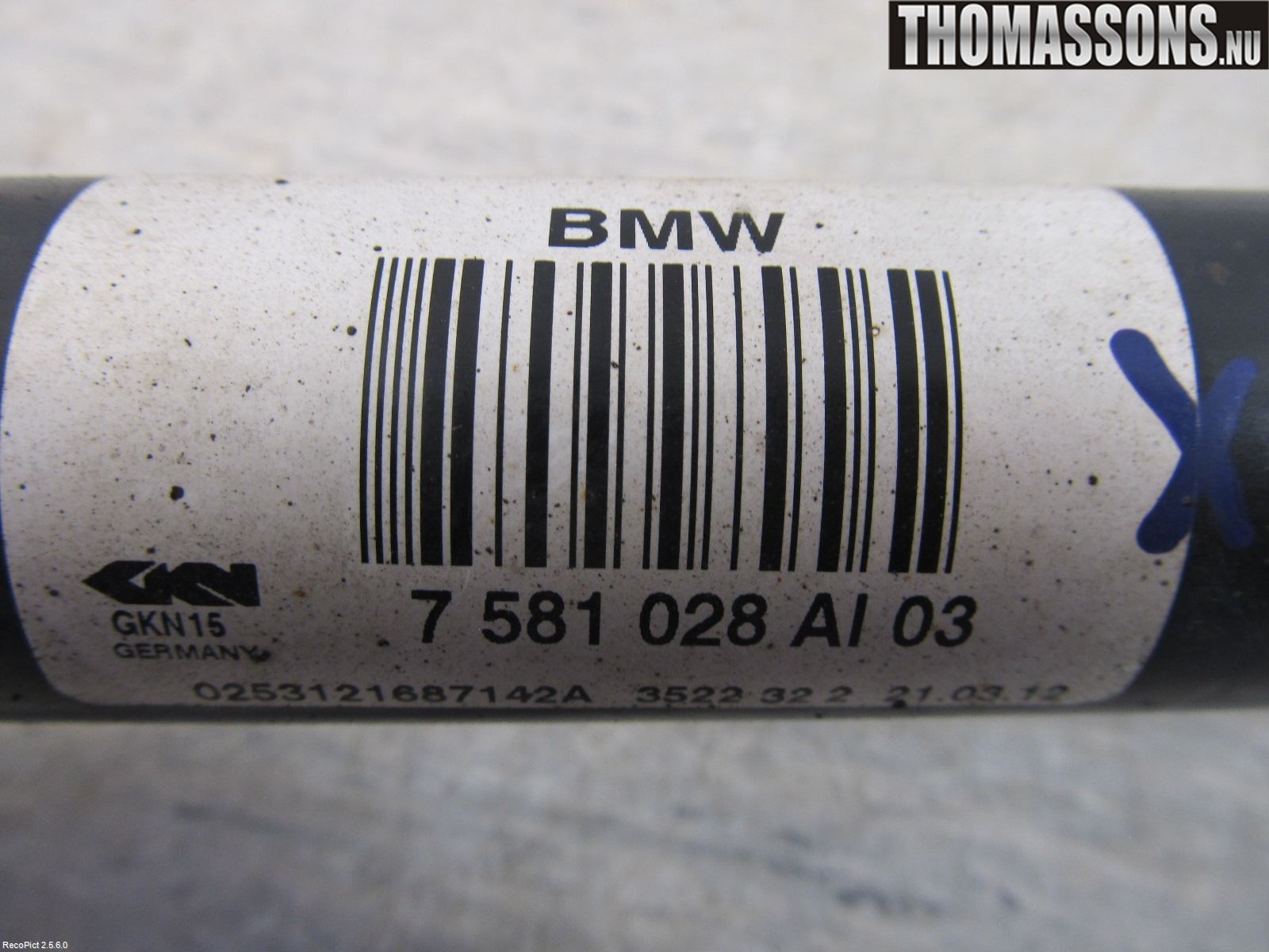 BMW 5 F10/F11/F18 09-17 Drivaksel Bak Kompl Høyre