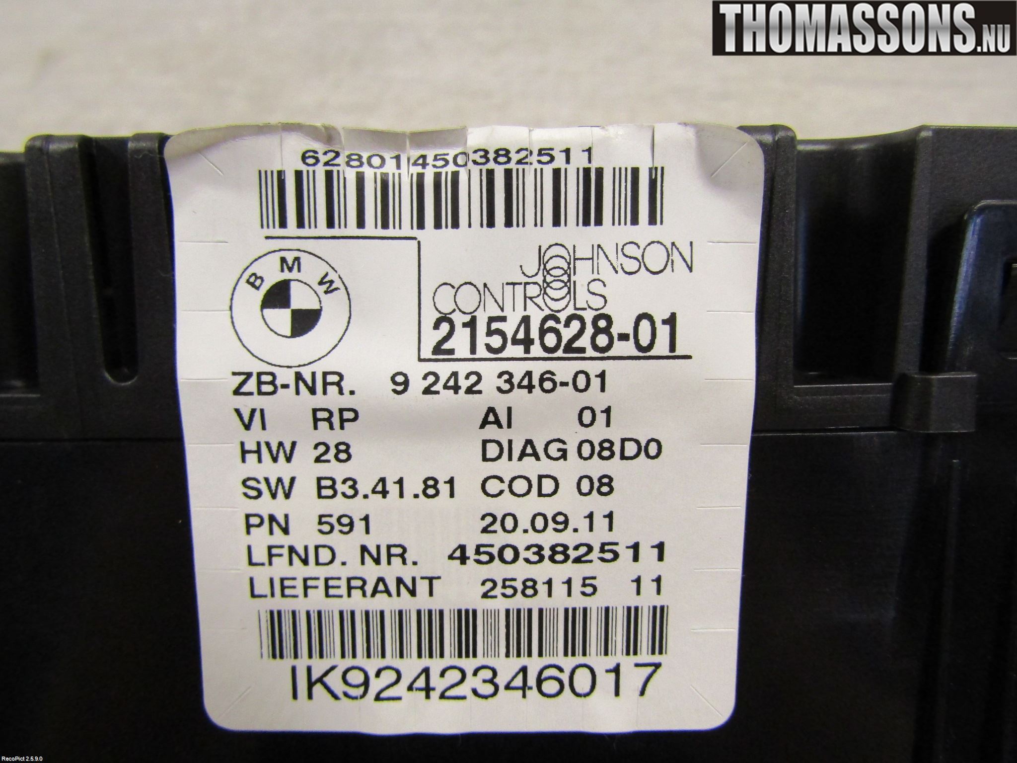 BMW 3 E90/91 SED/TOU 05-12 Instr Kombinert