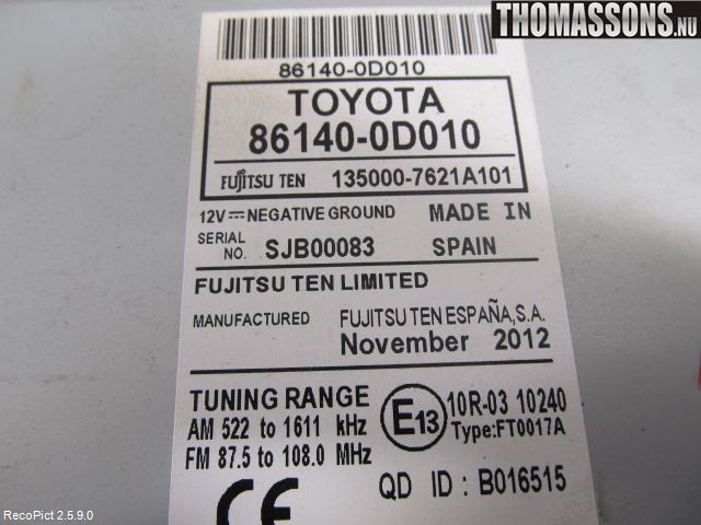 Toyota YARIS XP130 12-14 Stereo Radio