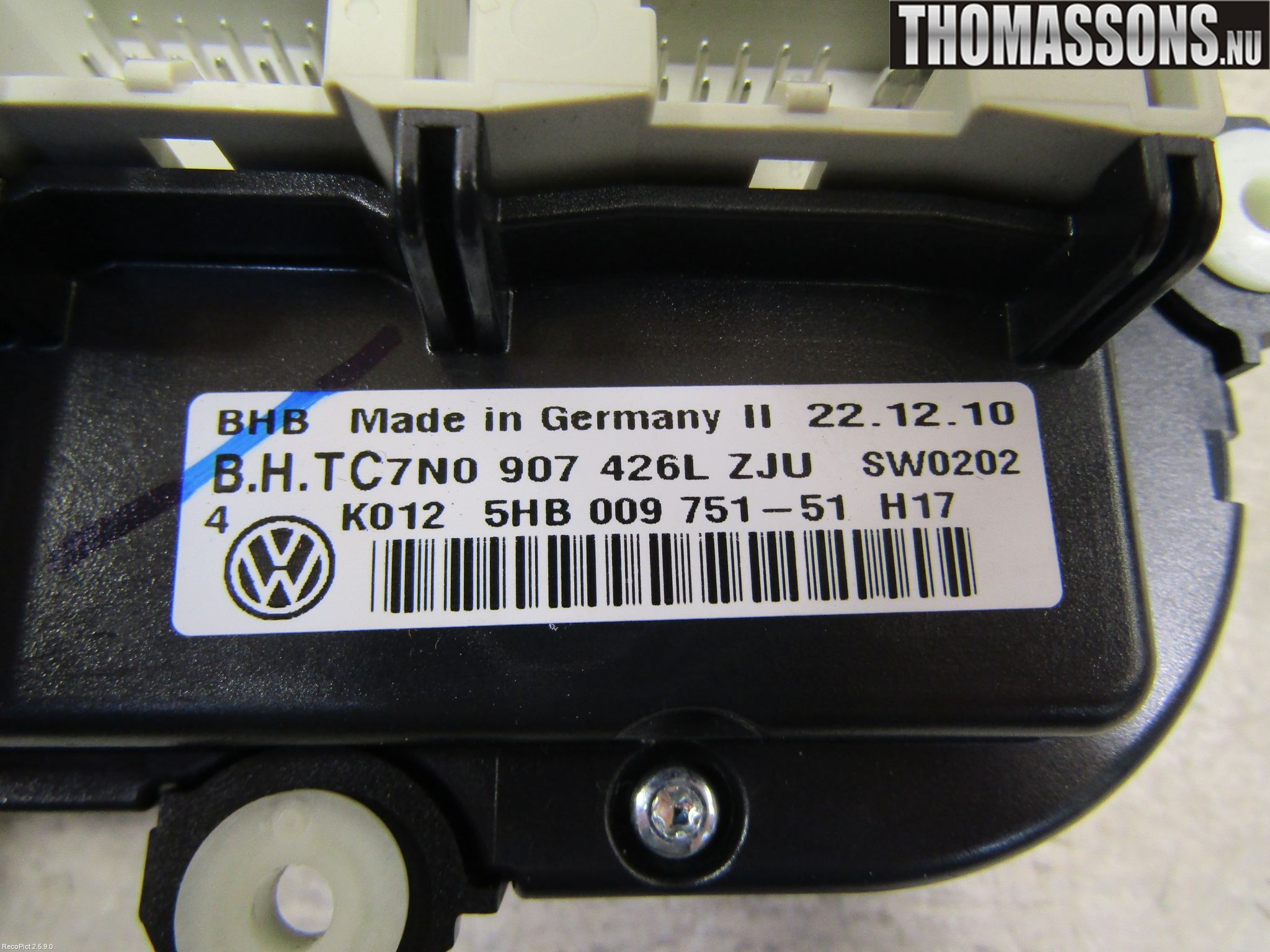 Volkswagen VW TOURAN 10-15 Varme Ac Betjening-Display