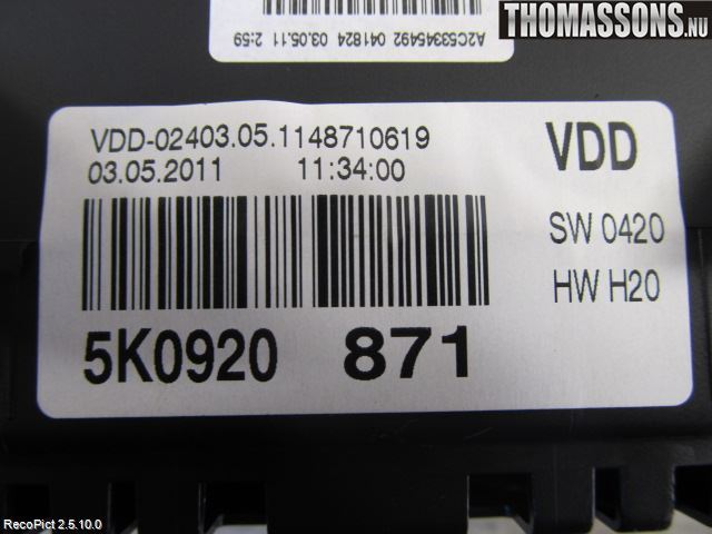 Volkswagen VW GOLF VI 09-13 Instr Kombinert