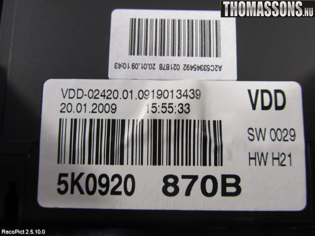 Volkswagen VW GOLF VI 09-13 Instr Kombinert