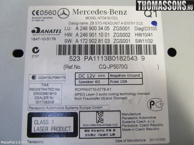 Mercedes-Benz MB B-KLASS (W246/W242) 12-19 Stereo Radio