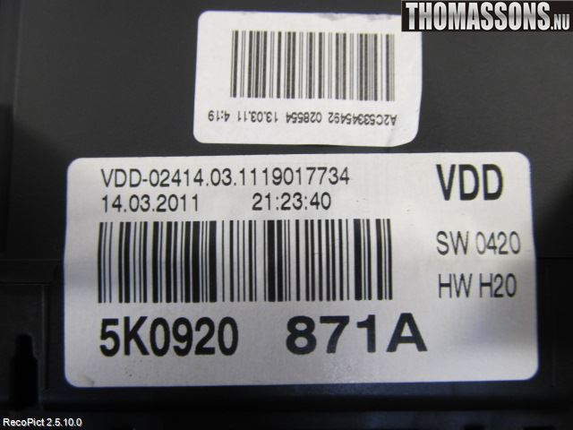 Volkswagen VW GOLF VI 09-13 Instr Kombinert