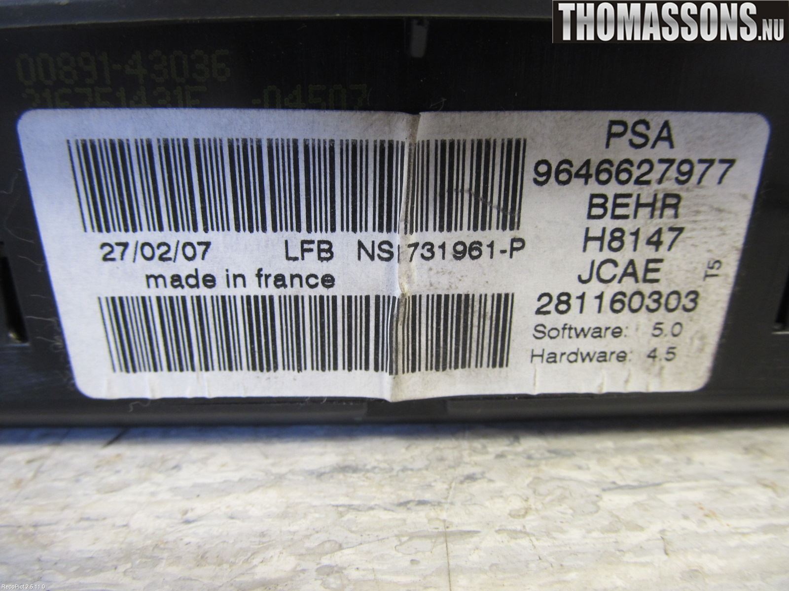 Peugeot 307     05-08 Varme Ac Betjening-Display