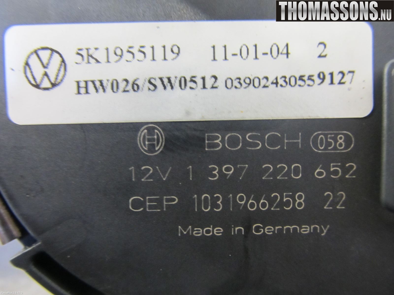 Volkswagen VW GOLF VI 09-13 Viskermotor Frontrute