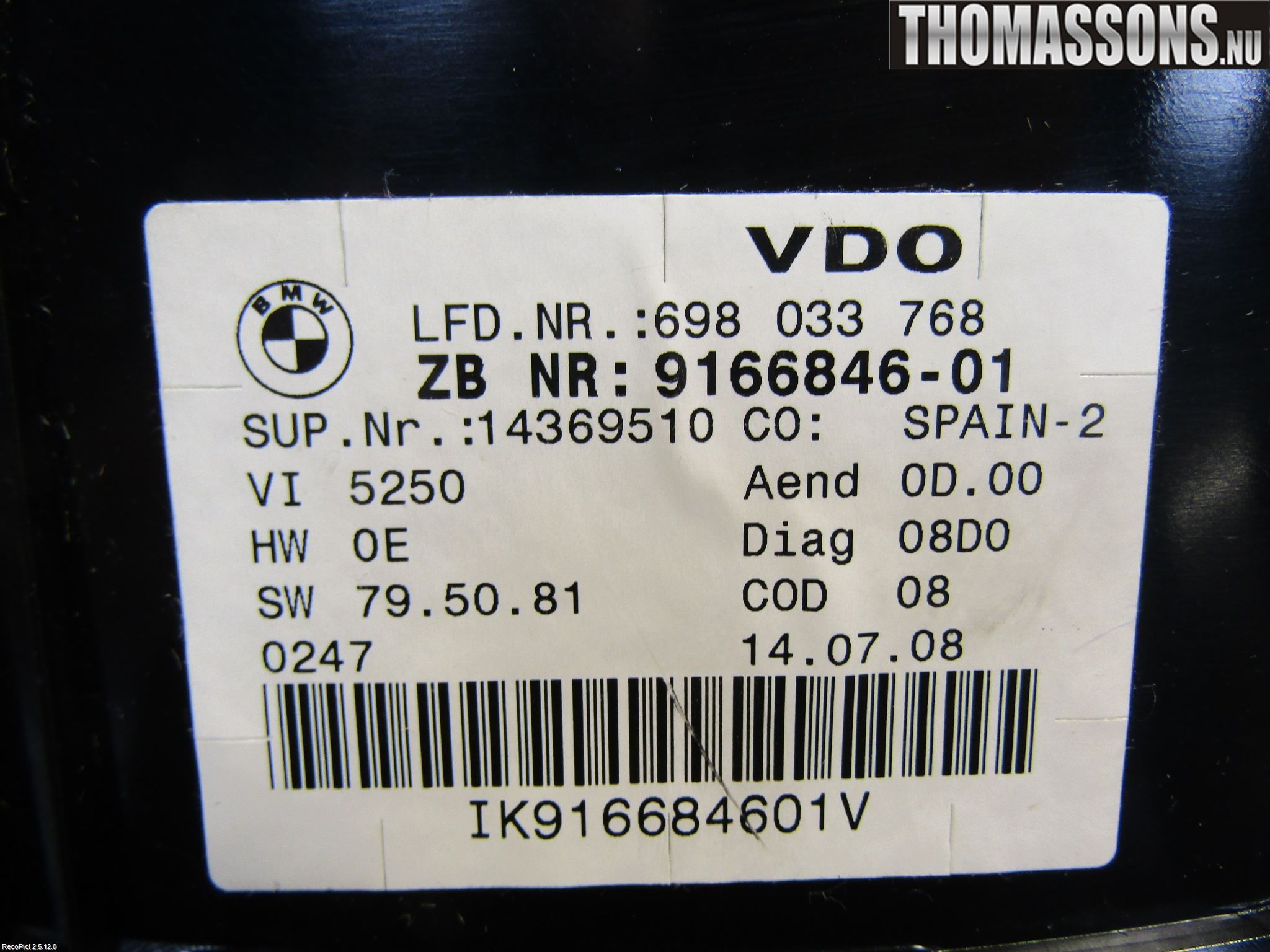 BMW 3 E90/91 SED/TOU 05-12 Instr Kombinert