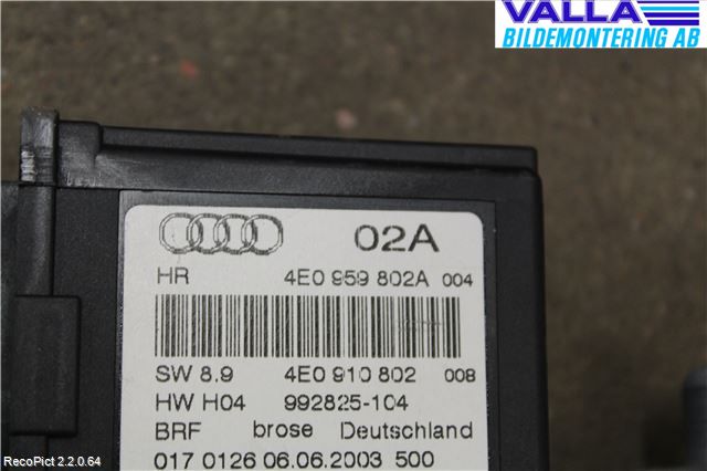 Audi A8/S8 4E  02-09 Vindusheismotor