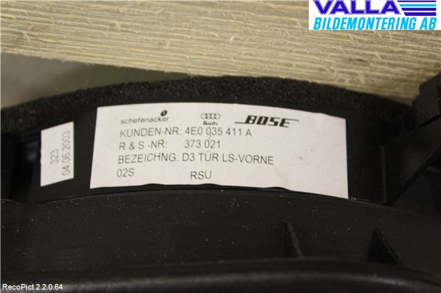 Audi A8/S8 4E  02-09 Innr Høyttaler