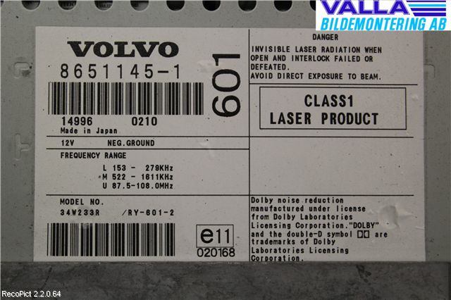 Volvo S80 99-03 Stereo Radio Med Cd